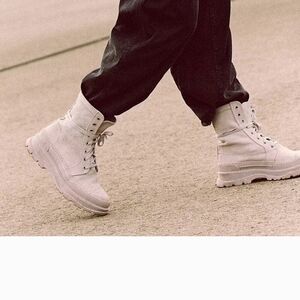 Free People Womens High Top Camp Out Dove Grey Canvas Combat Boots Size 38 (7.5)